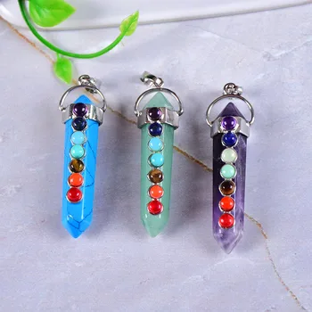  1 BUC Șapte Chakre Rose Cuarț Piatră Pandantiv Turquoioses Lazuli Moda Pentru Barbati, Femei, Bijuterii pline de Culoare Reiki de Vindecare Amuleta