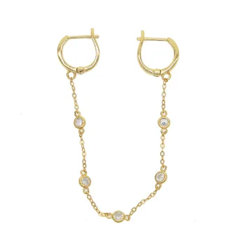  1 bucată dublu piercing argint 925 culoare de aur cz link-ul lanț tassel femei romantice cercel bijuterii
