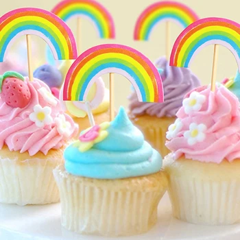  12pcs Curcubeu Cupcake Toppers Rainbow party decor tort Copii Curcubeu Ziua de nastere Decoratiuni Petrecere Copil de dus Consumabile de Nunta
