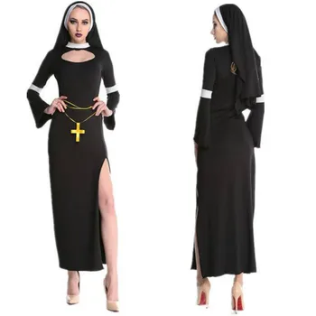  2020New Fierbinte Arabe Haine Sexy Negru Călugăr Catolic Cosplay Rochie de Costume de Halloween Costum de Călugăriță