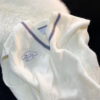  2021 Kawaii Sanrio Toamna Iarna Studentbritish Stil Vesta V-Neck Pulover Tricotate Femei 4 Culori Drăguț Cinnamoroll Femei Pulover