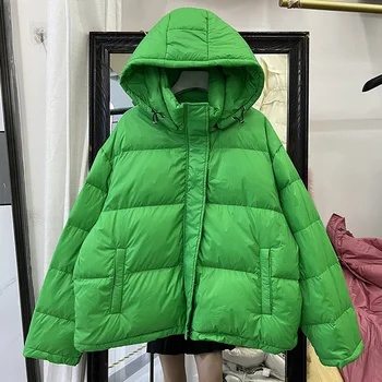  2022-coreean cu Glugă Femei pe Scurt în Jos Jacheta Noua Moda Subțire de Iarna cu Maneca Lunga Culoare Solidă Straturi F618
