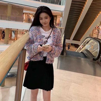  2022 Noua Moda coreeană Colorate Tricotat Femei Cardigan Vrac V-Neck Femei cu Mâneci Lungi Open Stitch Cardigan Mov Top Coat