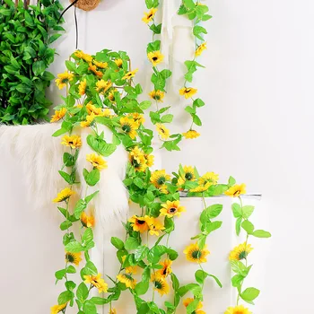  240cm floarea-soarelui, trestie, ratan artificial, Flori de Matase de Viță de vie Garland ghirlandă Plante Verzi Pleacă de Acasă Petrecerea de nunta Decor Gard