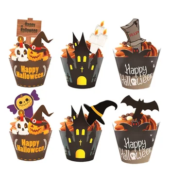  24buc Halloween Cupcakes Ambalaje cu 24buc Cupcake introducerea Cardului de Dovleac Bat Castelul Lumanare Tort Instrumente de Petrecere Decoratiuni