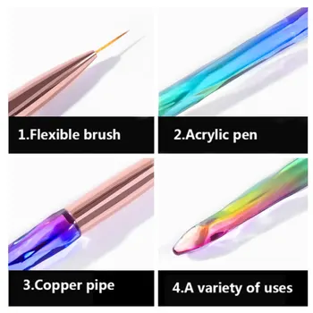  3Pcs Unghii set Perie Perie de Linie de Desen Creion Colorat Mâner de Cristal Acrilic UV Gel Extensia de Design Pictura Instrumente de Manichiură