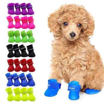  4buc Impermeabil animale de Companie Pantofi Non-alunecare-Murdar dovada Câine Cizme de Ploaie Cățeluș Câine Cizme de Cauciuc Bomboane de Culoare Catelus Pantofi Animal de casă Produse 2021new