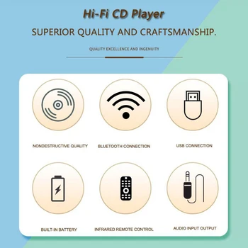  5V 2A Cd Player Built-in Difuzor Player de Muzică Portabil Alimentat de la Baterie, Dvd Player Bluetooth-compatibil cu Telecomanda