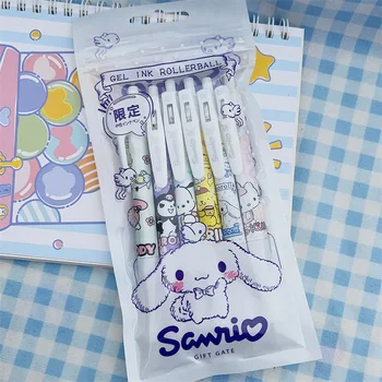  6Pcs/Set Sanrio Seria Pen Hello Kitty Kuromi Melodie de Desene animate de Imprimare Pix cu Gel Kawaii Efectelor 0,5 mm Apăsați Pen-ul Fata de Scoala Pen