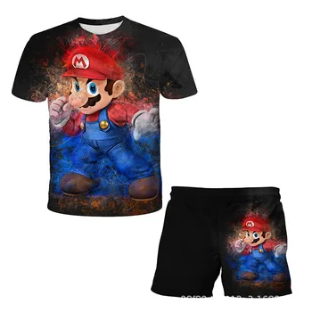  80-160 cm 2022 Noua Moda Super Mario Homewear Set de Vara cu Maneci Scurte pantaloni Scurți Casual, Haine Copii, Adolescenti Universal X-mas Cadouri