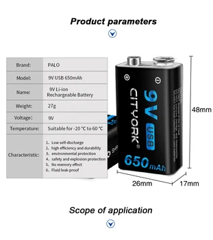 9V Baterie Li-ion Reîncărcabilă USB 650mAh baterie Litiu 6F22 Batteri 9 Volți Coroana Pentru Multimetru Alarma de Fum Detector de Metale Krone