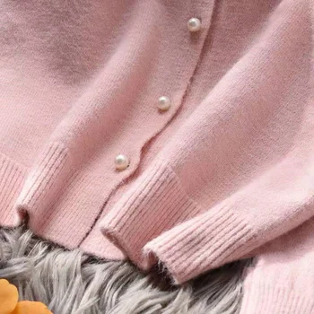 Alb Roz Violet Galben Pulover Tricotat Pentru Femei Cardigan Scurt De Primăvară De Moda Toamna O-Neck Maneca Lunga Topuri Tricot Doamnelor Jumper