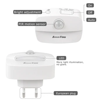 AmmToo Mini CONDUS Mișcare senzor de Lumină de Noapte Plug in/Baterii AAA Alimentat Wireless Lampa de Noapte cu Senzor Pentru Decor Perete Dulap