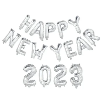  An Nou Fericit Balon Banner 2023 Număr Baloane Folie Aur, Argint Balon An Nou Fericit Petrecere De Craciun Decor Consumabile