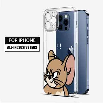  Anime-a Șoarecele și Pisica Telefon Caz Pentru Apple iPhone 5 6 7 8 X XR XS 11 12 13 14 Pro Max Mini Plus de lux Spate Transparent
