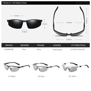  AOWEAR Fotocromatică Bărbați ochelari de Soare Polarizat Zi de Conducere de Noapte Ochelari de Înaltă Calitate din Aluminiu fără ramă Cameleon Ochelari de Gafas