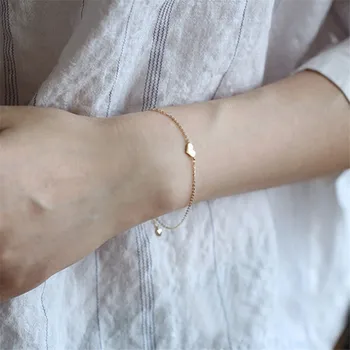  Argint 925 Versiunea coreeană Simplu Inima Stick-ul Lanț Brățară de Femei de Moda, Farmec Aur de 14k Bijuterii Accesorii