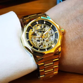  Aur Ceas Skeleton pentru Barbati Mens Ceasuri Mecanice de Top de Brand de Lux 2022 Automată Ceasuri de mana Otel Curea Casual часы мужские