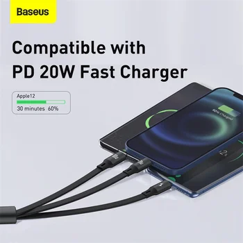  Baseus 100W C USB Cablu Pentru iPhone 12 Retractabil 3 în 1 Tip C Cablu Micro USB de Încărcare Rapidă Pentru Macbook de Date Samsung Cablul de Sârmă