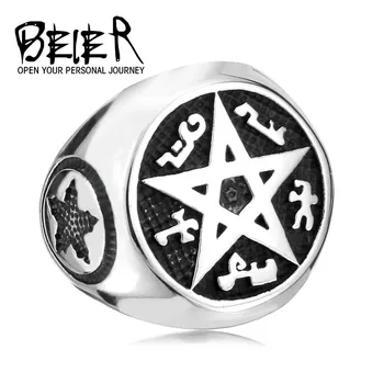  Beier nou magazin 316L din Oțel Inoxidabil cu inel de calitate de top Cool Punk Pentagrama Pentagrama Inel Pentru Om Petrecere de Moda Bijuterii LLBR8-165R