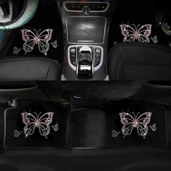  Bling Auto Mocheta, Covoare pentru Femei Fluture Decoratiuni Stras Universal Fit Negru Interior Auto Accesorii Utile