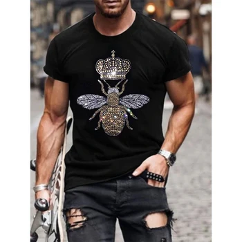  Bărbați Moda de Calitate T-Shirt Casual Street Maneca Scurta Scrisoare Fierbinte Burghiu Haine Barbati Tee Topuri O-Gât Stras Tricou Y2K Noi