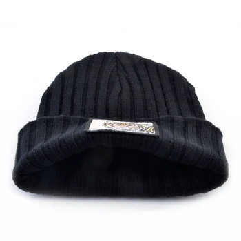  Caciula Barbati Tricotate Pălărie Neagră Cu Ghepard Broderie Patch-Uri Streetwear Hip Hop Chelioși Beanie Pentru Femei Exterior Culoare Solidă Tricot Pălărie