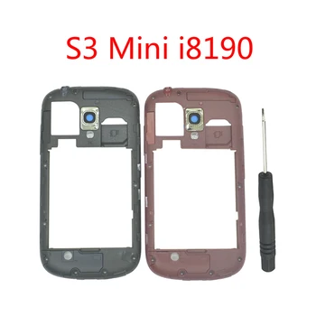  Cadru spate Pentru Samsung S3 Mini i8200 I8190 Original Telefon Mobil de Locuințe Noi din Spate Panoul din Mijloc Cu aparat de Fotografiat Lentilă de Sticlă + Instrumente