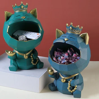  Cheie de Depozitare Ornamente Coroana Cat Noroc de Lux Creative Potrivit Pentru Casa Dormitor Cat Decor de Rășină Ornamente