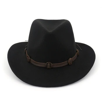  Cowboy vest Fermiera Pălării Fedora cu bandă de Piele Bărbați Femei Margine Largă palarie de soare Simțit Jazz Panama capac Trilby Petrecere Fedoras