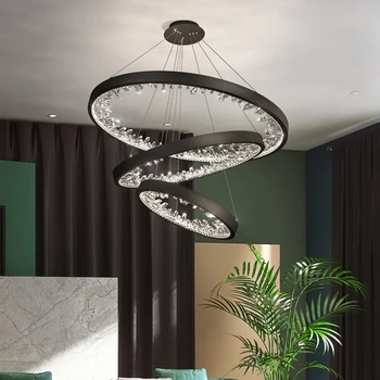  Creative Candelabru Led Pentru Living Modern Cristal Agățat Lampă De Lux Decor Acasă De Iluminat Interior Negru Inele Dormitor Luciu