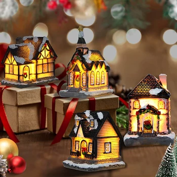  Crăciun fericit Lumini LED Satul de Zăpadă Rășină Casa Figurina Ornamente de Crăciun Felinar de Anul Nou Petrecere Acasă Decor de Masă Cadou