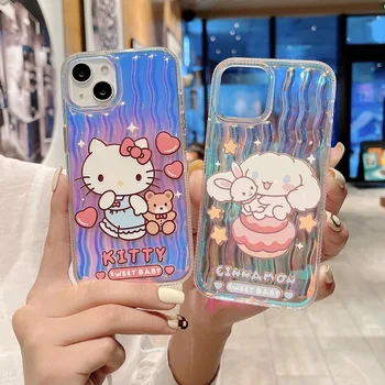  Desene animate Sanrio Hello Kitty Kuromi Cinnamoroll de Lux Laser Culoare Cazuri de Telefon Pentru iPhone 14 13 12 11 Pro Max Capacul din Spate Y2k Fata