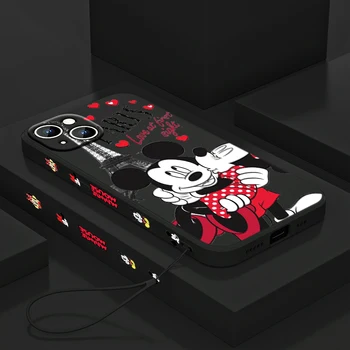 Disney Minnie Roz Drăguț Pentru Apple iPhone 14 13 12 Mini 11 Pro XS MAX XR X 8 7 Plus Lichid Stânga Coarda Caz de Telefon Fundas Coque Capa