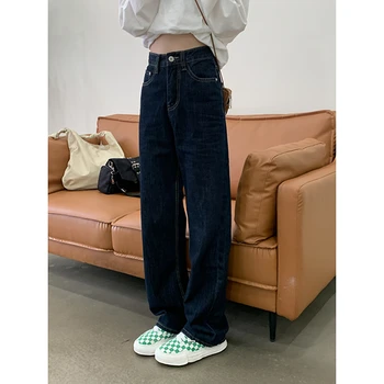  Epocă Talie Mare Pentru Femei Blugi De Moda Coreeană Streetwear Largi Picior Jean De Sex Feminin Denim Pantaloni Drepte Largi Mama Denim Pantaloni