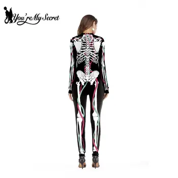  [Ești Secretul Meu] Gotic 3D Diavolul Fantomă Craniu Schelet Rose Print Costume Partywear Halloween Cosplay Vamale Pentru Femei