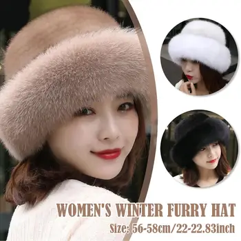  Fals Nurca Blană Pălărie Femei Beanie Noua Moda De Iarna Cald Pufos Faux Blana Femei Pălăria În Aer Liber Rus Pălărie Găleată