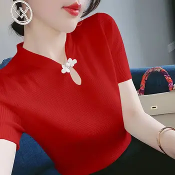  Femei Vara Noi de Vânt Blând Roșu Net T Tong cu mânecă Scurtă Moda All-meci Temperament Slim Top DD256