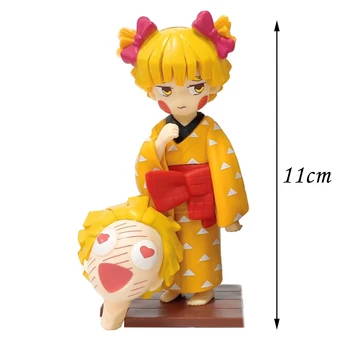  Figura Anime Demon Slayer Agatsuma Zenitsu Tanjirou Kawaii Statuie Schimbătoare Expresie PVC Modelul Copilului Jucării Desktop Decor