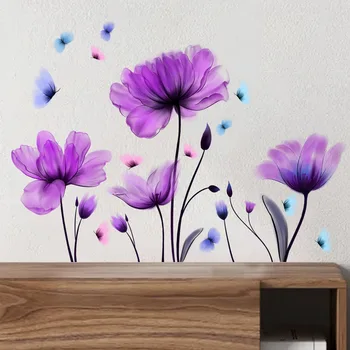  Floare de lalea Fluture Autocolant Perete DIY Auto-adeziv Detașabil de Vinil de Artă Murală cu Etichetele Dormitor, Camera de zi Tapet de Fundal