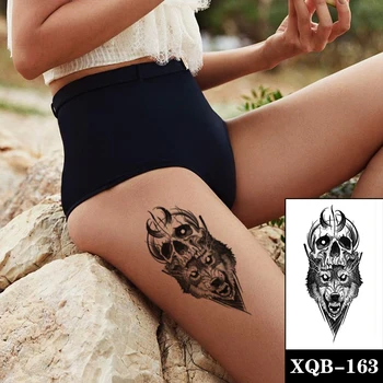  Geometrice Temporare Autocolant Tatuaj Lup Negru Craniu Lună Linie de Design de Tatuaje False rezistent la apă Tatuaje Braț de Mari Dimensiuni pentru Femei Barbati