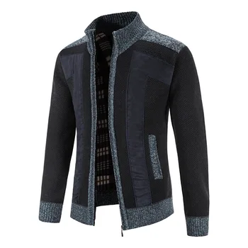  Gros De Iarna Cald Sweatercoat Barbati Cardigan Moda Mozaic Fleece Cardigan Tricotate Haina Barbati Stand Guler Pulover Tricot Jacke