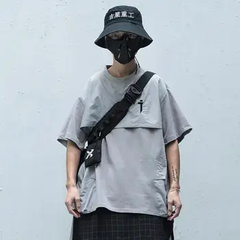  HOUZHOU Techwear Maneci Scurte T-shirt de Sus Goth Îmbrăcăminte pentru Bărbați Cupluri Darkwear de Vară Japoneză Streetwear Hip Hop Harajuku