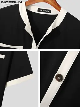  INCERUN Topuri 2022 Stil coreean Bărbați Moda All-meci Despicare Bluza Casual Streetwear Fierbinte de Vânzare la Mijlocul Maneca Butonul de Tricouri S-3XL