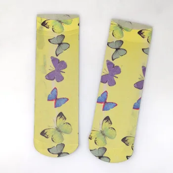  KASURE Fluture de Imprimare Galben Culoare Șosete Lungi Pentru Femei Fete de Moda Noua Elastic Primavara-Vara Glezna Sosete Pentru Femei