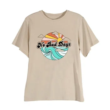  Kuakuayu HJN Nici un Rău Zile de Imprimare de Vara Tricou Femei Casual Alb Topuri Mare Val de Moda T-shirt Short Sleeve Graphic Tee