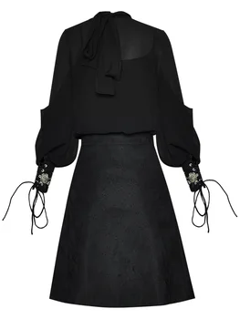  LD LINDA DELLA Designer de Moda de Primăvară Fusta pentru Femei Costum Alb cu Maneci Lungi de Sus＋Broderie cu Mărgele Fusta 2 Bucata Set