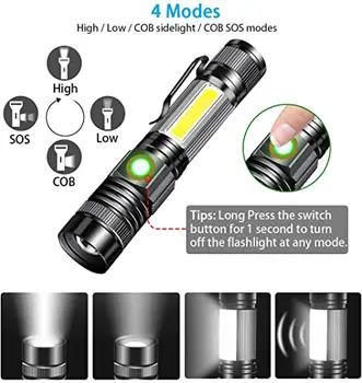  LED Bază Magnetică Lanterna Portabil Lumina de Lucru USB Reîncărcabilă Lanterne cu Zoom rezistent la apa Lanterna cu Lumina Partea
