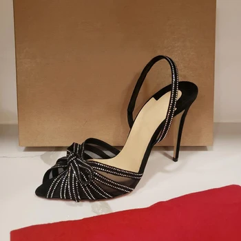 Livrare gratuita femei de moda pompe sexy lady piele de căprioară Negru crsytal strappy tocuri inalte stripteuză stiletto, pantofi cu toc de 12cm 10cm