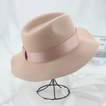  Lână Pălărie Fedora Solid Trupa Panglică Roz Gri de Lux pentru Femei Pălăria în aer liber Moale Rochie de Nunta Formale Decora Pălărie Sombrero De Mujer